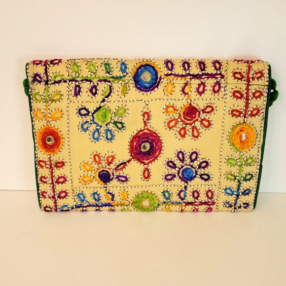 Multicolored Embroidered Boho Purse with Flowers and Elephant - Picture 4 of 6